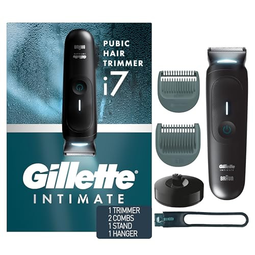Gillette i7 Intimate Mens Premium Pubic Hair Trimmer, Waterproof LED Body Hair Trimmer for Men, Manscaping Body Groomer
