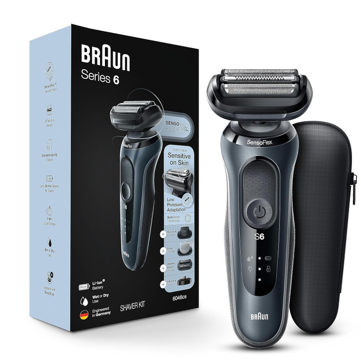 Braun Series 6 6046cs Electric Razor for Men, Wet & Dry, Electric Razor, Rechargeable, Cordless Foil Shaver with Charging Stand, Travel Case and Prec