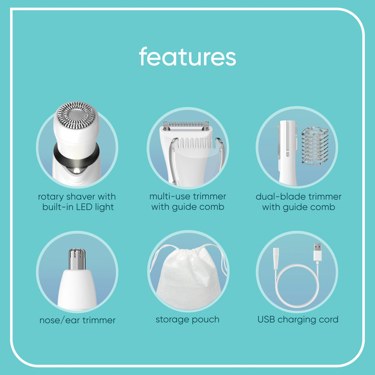 Conair GIRLBOMB All-in-One Face/Body Trimmer and Shaver Set for Women, Wet/Dry, Rechargeable