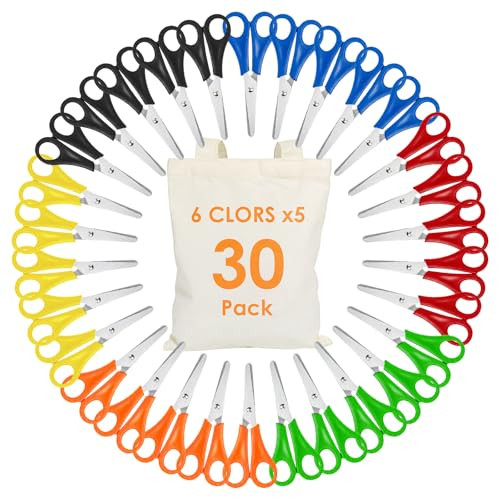 TINGSHU 31 Pack 5 Inch Kids Scissors Bulk | Stainless Steel Blades & Comfort-Grip Handle, Blunt Tip Scissors for Kids with a Non-Woven Bag