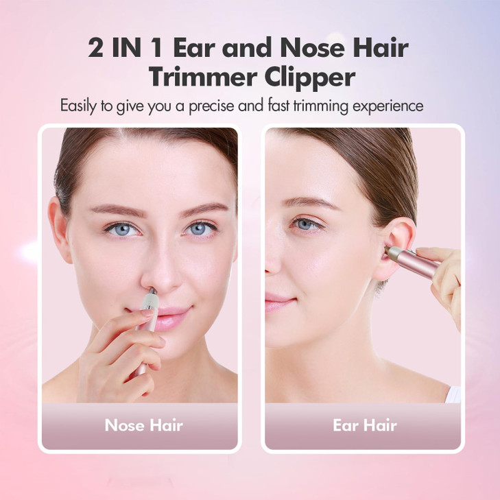 TOUCHBeauty Electric Ear and Nose Hair Trimmer for Women, Painless Round Tip for Sensitive Skin, Mini Portable Shaver with Travel Case, Easy Clean &