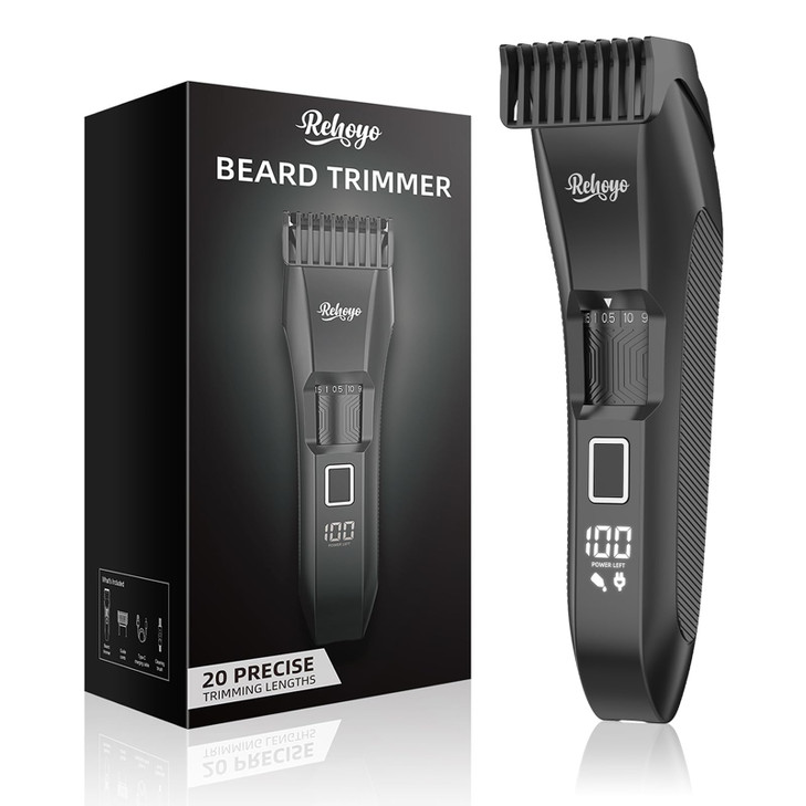 REHOYO Beard Trimmer for Men Adjustable: Professional Cordless Trimmer with 20-Length Dial  Waterproof Hair Clippers w/Stainless Steel Blades for Be