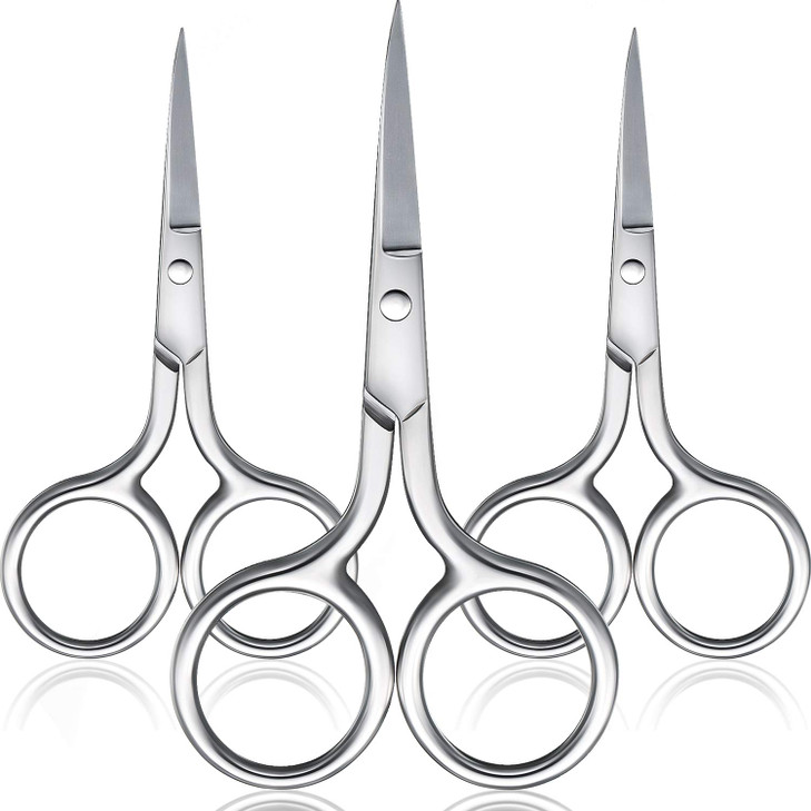 Mudder 3 Pack Small Nose Scissors Facial Hair Trimming Mini Beauty Stainless Steel Grooming Pointed Scissor for Grooming Eyebrows, Nose, Mustache, Be