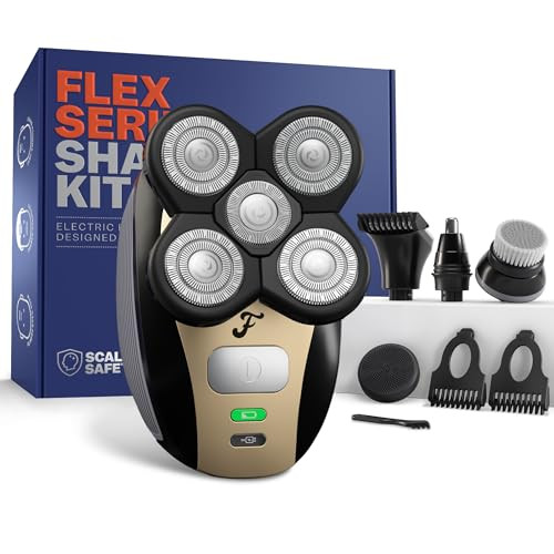 Freebird FlexSeries Electric Head & Body Hair Shaver - Mens Cordless Rechargeable Wet/Dry Skull Bald Head Back & Groin Waterproof Razor with Rotary B