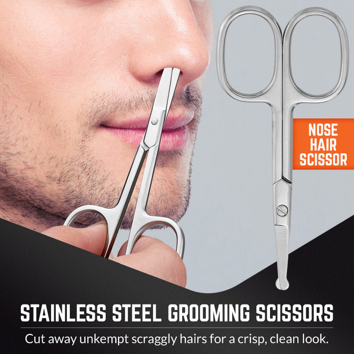 Stainless Steel Grooming Scissors - Eyebrow Scissor, Beard & Mustache Trimming Set, Small Curved & Rounded Tip Facial Hair Trimmer Kit for A Much Saf