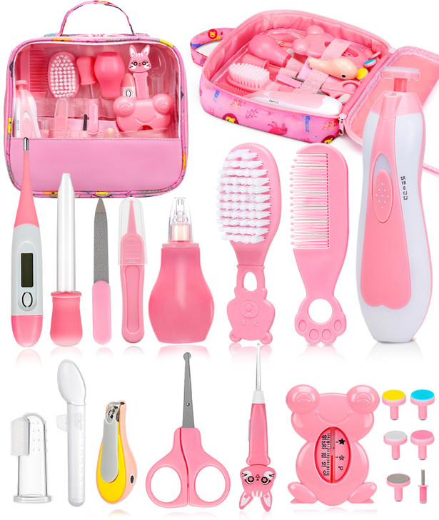 Baby Healthcare and Grooming Kit, Electric Safety Nail Trimmer Baby Nursery Kit, Newborn Care Kits with Hair Brush Comb for Newborn Infant Toddlers B