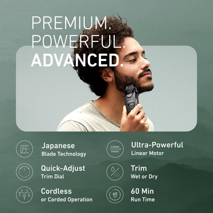 Panasonic Beard Trimmer for Men Cordless Precision Power, Hair Clipper with Comb Attachment and 19 Adjustable Settings, Washable, ER-SB40-K, 0.5-10mm