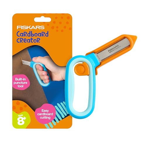 Fiskars Kids Cardboard Creator  Safer Cardboard Cutting Tool with Ergonomic SoftGrip Handle, For Craft and School Supplies, 5 inches