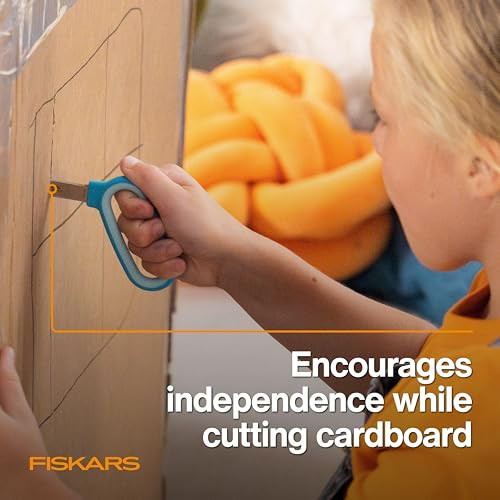 Fiskars Kids Cardboard Creator  Safer Cardboard Cutting Tool with Ergonomic SoftGrip Handle, For Craft and School Supplies, 5 inches