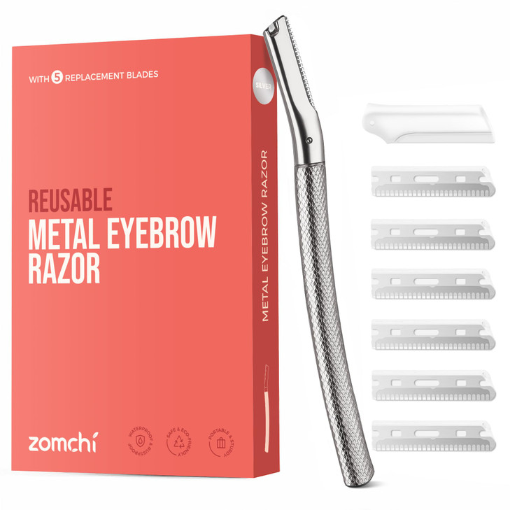 ZOMCHI Eyebrow Razor, Face Razors for Women&Men, Eyebrow Trimmer Shaper with Precision Cover,Facial Shaver with 6 Blades (Silver)