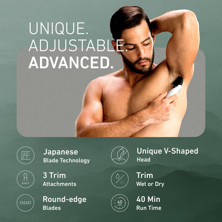 Panasonic Body Hair Trimmer for Men, Cordless Waterproof Design, V-Shaped Trimmer Head with 3 Comb Attachments for Gentle, Full Body Grooming, ER-GK6