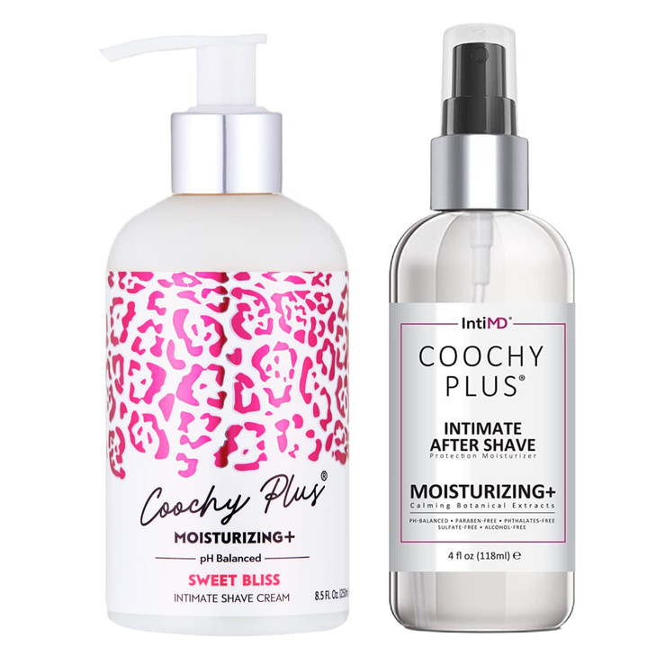 IntiMD Coochy Plus Intimate Shaving Complete Kit - Sweet Bliss & Organic After Shave Protection Soothing Moisturizer Mist - Antioxidant Formula Preve