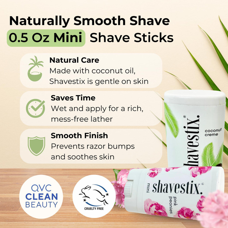 Shavestix Travel Shaving Cream Stick Set 0.5 Oz Each | Coconut Crème & Pink Peonies Mini Shave Bars| TSA Friendly Toiletries for Women & Men | Alt Sh