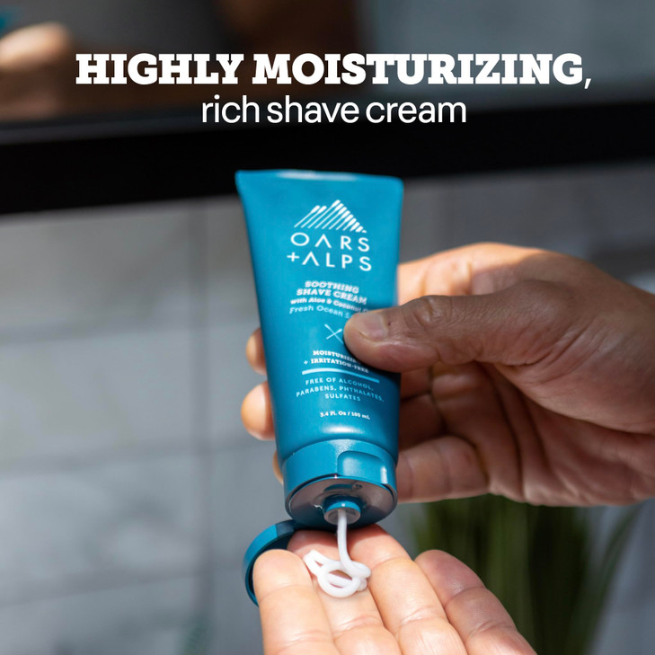 Oars + Alps Soothing Men's Shaving Cream, Dermatologist Tested and Infused with Aloe and Coconut Oil, Fresh Ocean Splash Scent, TSA Friendly, 3.4 Oz,