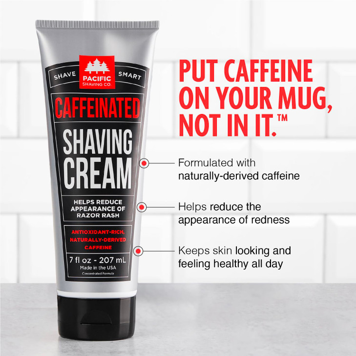 Pacific Shaving Company Caffeinated Shaving Cream - Caffeine, Shea Butter + Spearmint Antioxidant Shaving Cream - Clean Formula for a Hydrating, Redn