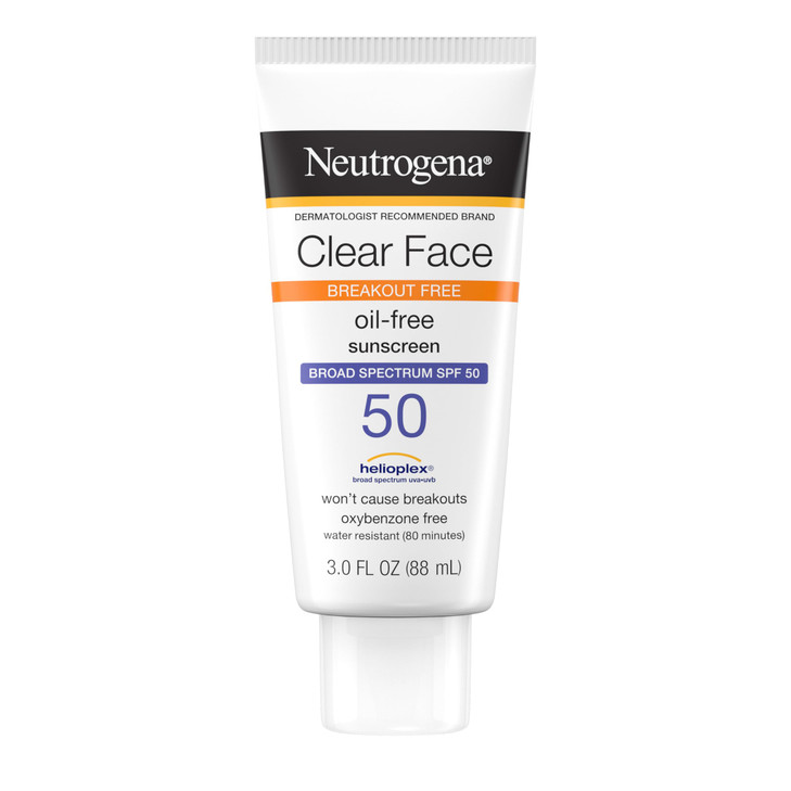 Neutrogena Clear Face Sunscreen Lotion for Acne-Prone Skin, Broad Spectrum SPF 50, Sunscreen for Face & Oily Skin, Oil-,Fragrance- & Oxybenzone-Free,