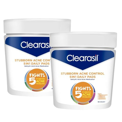 Clearasil Ultra 5 in 1 Acne Face Wash Pads, 90 Count (Pack of 2)