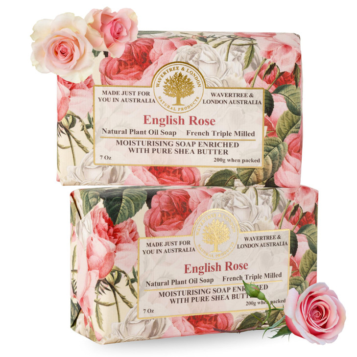 Wavertree & London English Rose Scented Natural Soap Bars for Women & Men (2 x 7oz)  Moisturizing Triple-Milled Soap Bars Enriched with Shea Butter
