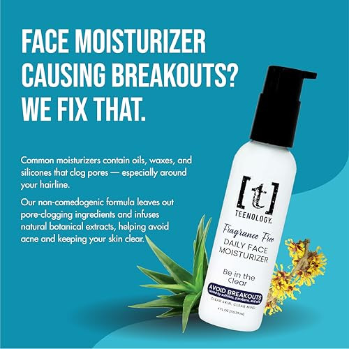 Teenology Face Moisturizer for Teens, Avoid Acne Breakouts, Sulfate & Paraben Free, with Natural Botanical Extracts - Daily Skin Care Cream for Clear