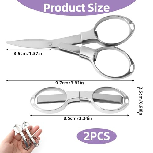 EBQOSK Folding Scissors, 2 Pcs Stainless Steel Portable Mini Travel Scissors - Safety Badge Small Scissor for Craft, Sewing, Home, Office, Travel, Nu