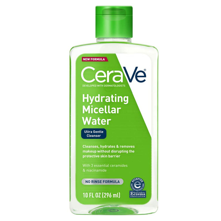 CeraVe Micellar Water, Hydrating Facial Cleanser & Eye Makeup Remover with Niacinamide, Ceramides & Glycerin, Fragrance-Free & Non-Irritating, 10 Flu