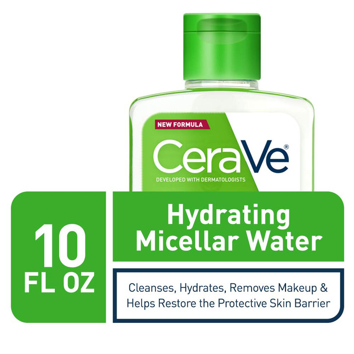 CeraVe Micellar Water, Hydrating Facial Cleanser & Eye Makeup Remover with Niacinamide, Ceramides & Glycerin, Fragrance-Free & Non-Irritating, 10 Flu