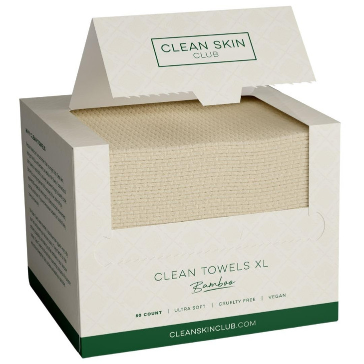 Clean Skin Club Bamboo Viscose Clean Towels® XL 100% USDA Biobased Face Towel, Disposable Face Towelette, Makeup Remover Dry Wipes, Ultra Soft, 50 Ct