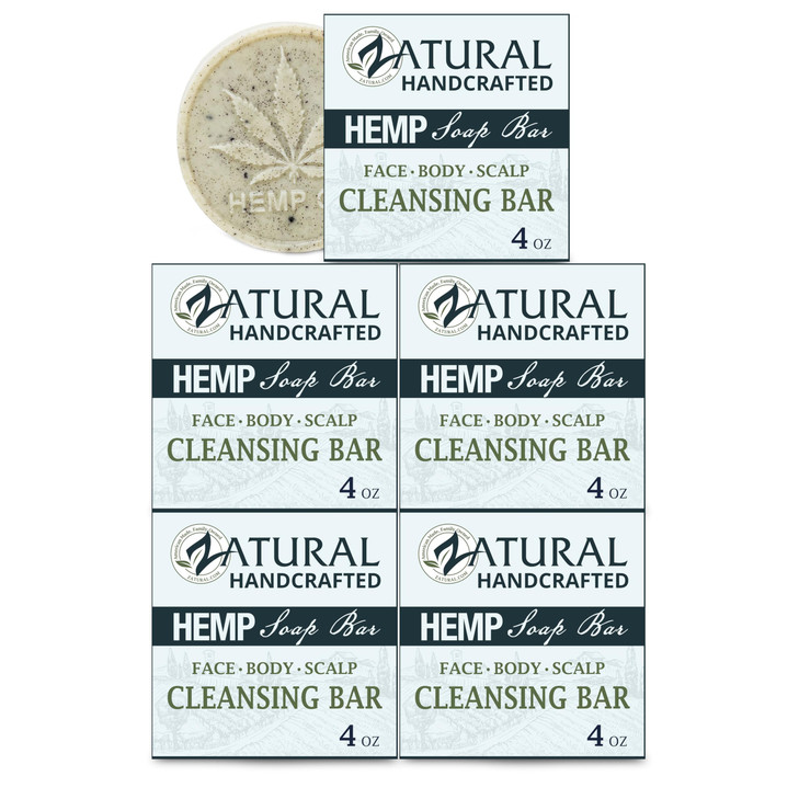 Zatural 100% Natural Hemp Bar Soap | Gentle Cleansing & Moisturizing Body Soap with Pure Botanical Ingredients | Rich Lather Formula (5 Bars)