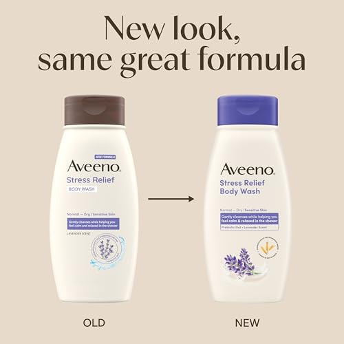 Aveeno Stress Relief Body Wash with Nourishing Oat & Lavender Scent for Sensitive Skin, Gently Cleanses & Helps You Feel Calm & Relaxed in the Shower