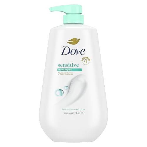 Dove Body Wash with Pump Sensitive Skin For 24hr Lotion-Soft Skin Moisturizing Skin Cleanser Gentle Hypoallergenic Formula with No Sulfates No Parabe