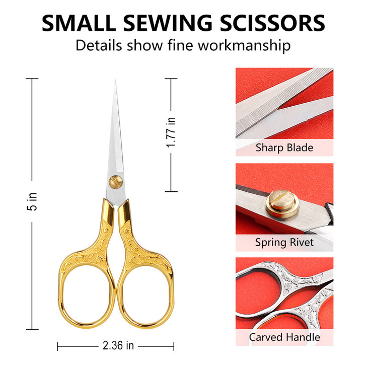 Vintage Embroidery Sharp Scissors 2 Pack, 5 Inches Craft Sewing Scissor Pointed Stainless Steel Multipurpose Detail Beauty Shears for Office Home Kit