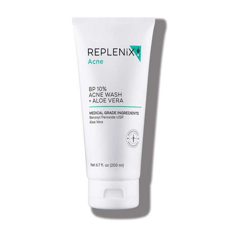 Replenix 10% Benzoyl Peroxide Acne Face Wash with Aloe, 6.7 Fl Oz  Clarifying Acne Treatment Cleanser for Face & Body, Gently Unclogs Pores, Soothes