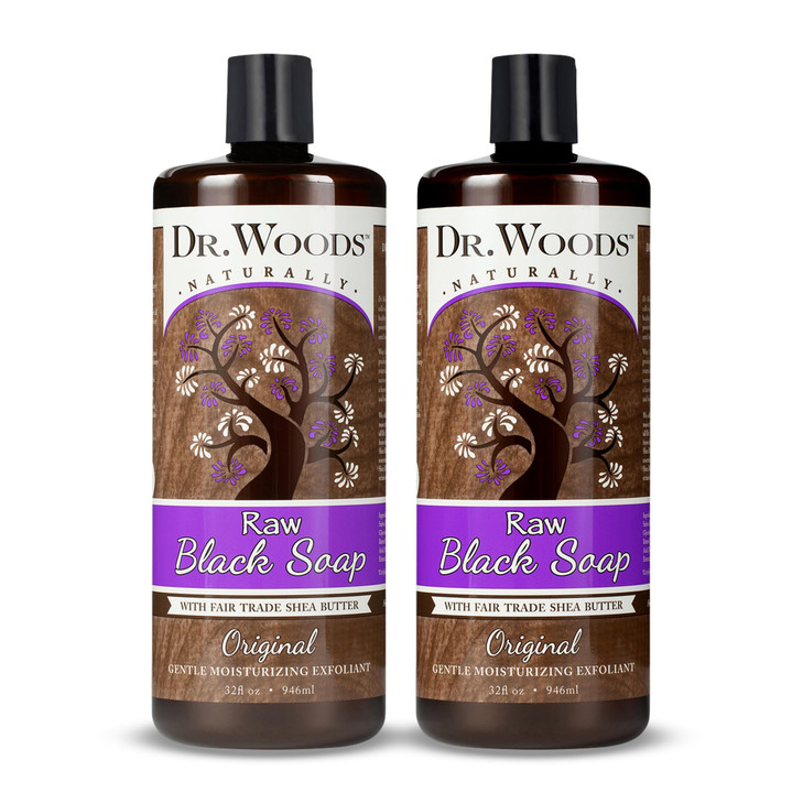 Dr. Woods Raw African Liquid Black Soap - Body Wash for Men and Women, Contains Organic Shea Butter, Gentle Exfoliant, Natural Cleanser for Face, Han