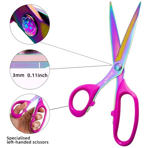 OIIJIOK Left Handed Scissors,9.5 Inch All Purpose Lefty Scissors,Titanium Coating Forged Stainless Steel, Soft Comfort-Grip Handles,Perfect for Offic