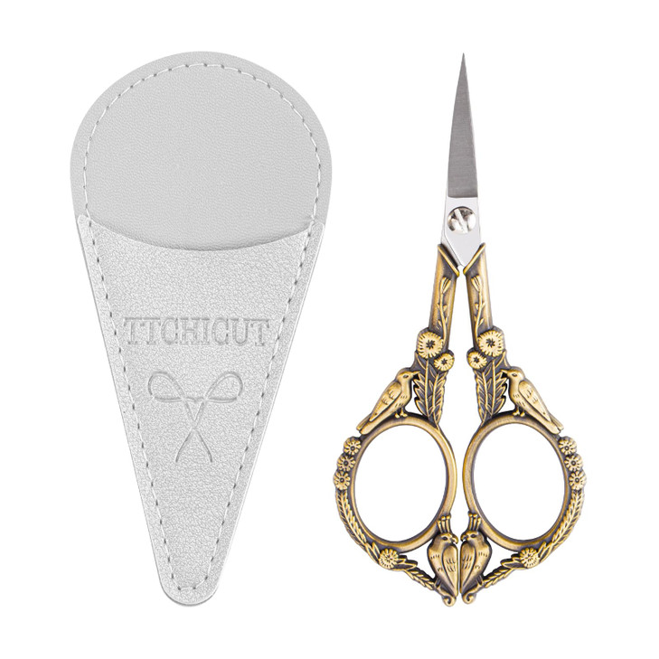 Embroidery Scissors, Small Sharp Pointed Sewing Scissors for Cross Stitch Cutting Embroidery Sewing Handcraft Craft Art Work DIY Tool with PU Leather