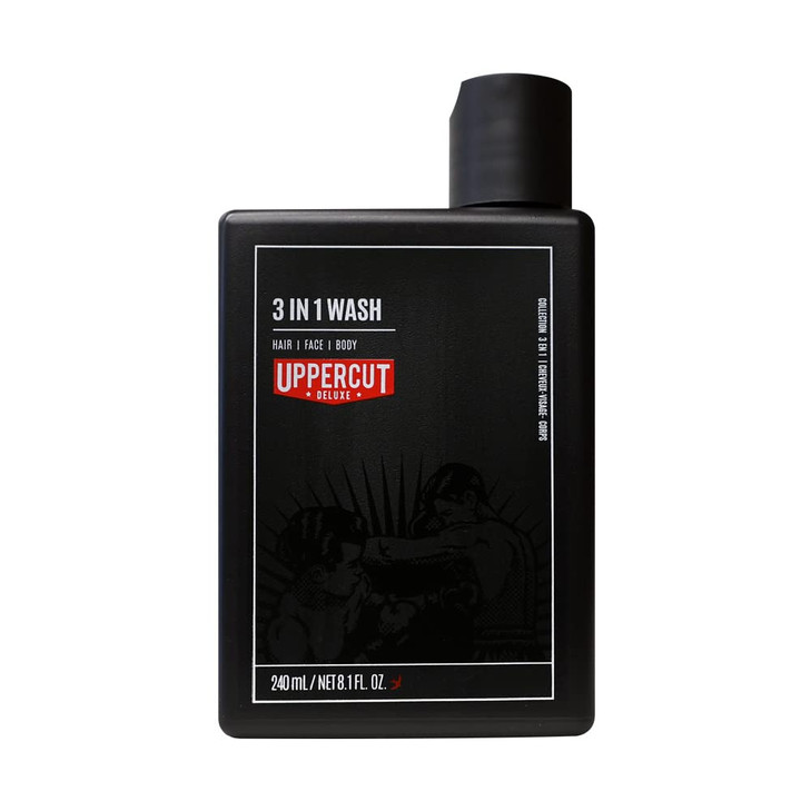 UPPERCUT DELUXE 3 in 1 Wash for Men  Hair, Face & Body Cleanser with Coconut Oil, Bay Rum Scent, Hydrating All-In-One Mens Shower Wash