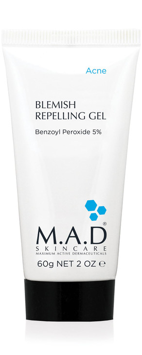 M.A.D Skincare Blemish Repelling Gel - Clinical 5% Benzoyl Peroxide & Alp Sebum Complex Pore Refining Treatment with Green Tea and Licorice 2.0 oz
