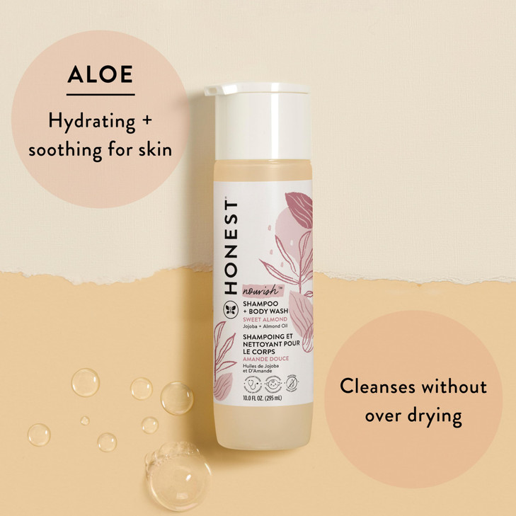 The Honest Company 2-in-1 Cleansing Shampoo Body Wash Gentle for Baby, Naturally Derived Tear-free Hypoallergenic Sweet Almond Nourish 10 fl oz