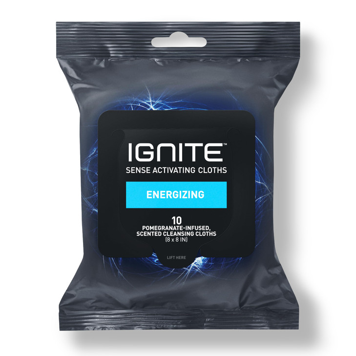 Ignite Mens Body Wet Wipes, Extra Thick 8" x 8" Shower Wipes, Energizing Scent, 10 Count (Pack of 3)