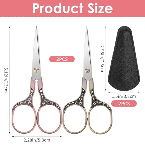 LXUEJIE 2 Pack Embroidery Scissors, Small Sharp Scissors with Cover Stainless Craft Mini Scissor Retro Home Scissor Metal Handle for Sewing Embroider