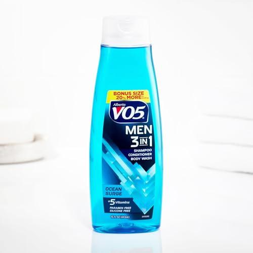 Alberto VO5 Men 3 in 1 Fresh Ocean Surge - 3 in 1 Shampoo Conditioner and Body Wash - With 5 Oils and 5 Vitamins - Energizing Ocean Scent - 15 oz