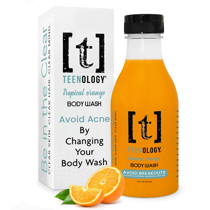 Teenology Body Wash for Teens, Avoid Acne Breakouts, Sulfate & Paraben Free, with Natural Botanical Extracts for Clear & Healthy Skin, 16 oz - (Tropi