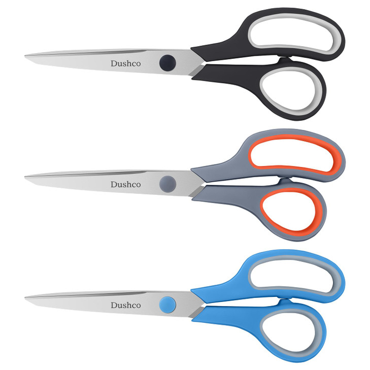 Scissors, Dushco 8.5 Inch Multipurpose Scissors Bulk Set of 3 Pack, Ultra Sharp 2.5mm Thick Scissor for Office Home School Sewing Fabric Craft Suppli