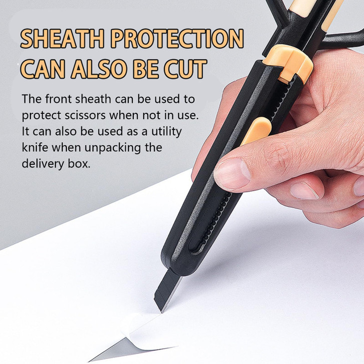 Multipurpose 7-Inch 2-in-1 Stainless Steel Scissors-Non-Stick, Rust-Resistant Blades & Retractable Craft Knife for Office, School, Home & DIY scissor