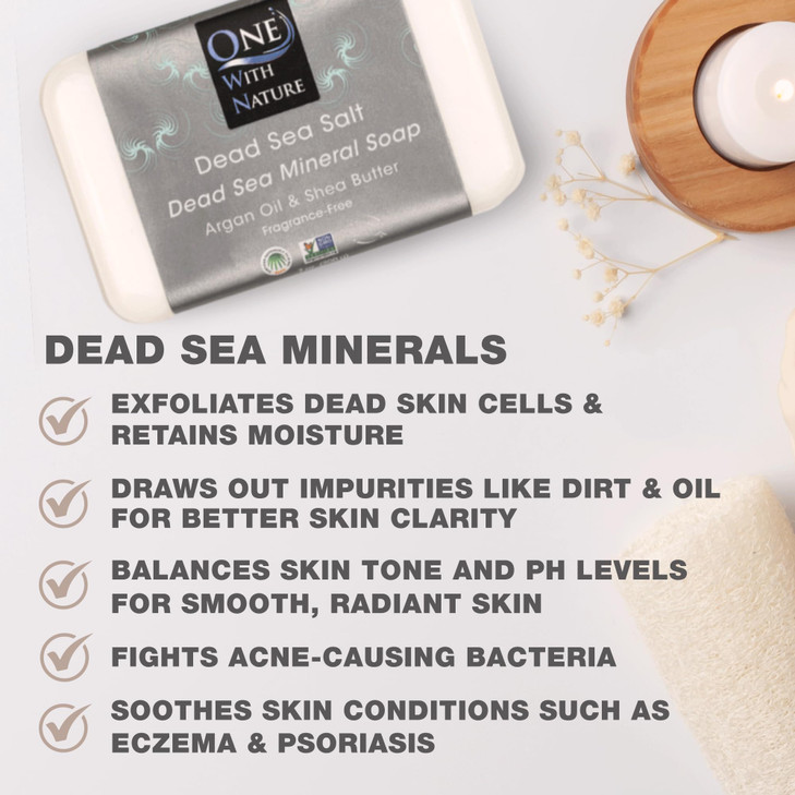 One With Nature Dead Sea Salt Soap 7oz 3-Pack  Purifying and Exfoliating Soap Bar with Dead Sea Minerals for Face & Body, for Men & Women. Unscented