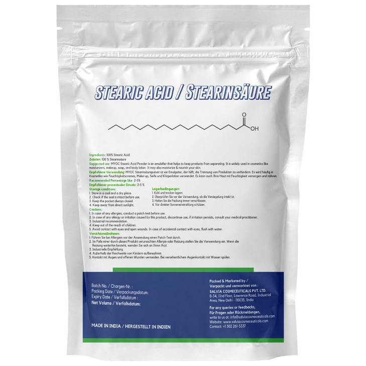 MYOC Stearic Acid Powder (110 g / 3.8 oz) - Cosmetic Grade Thickener Emulsifier & Hardening Agent for Creams Lotions Soaps & DIY Formulations