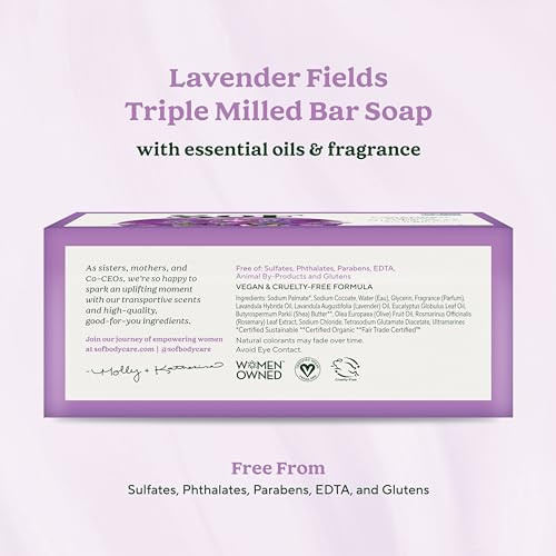 South Of France SoF Triple Milled Bar Soap - With Coconut Oil & Organic Shea Butter- Vegan & Non GMO- Free From Phthalates, Sulfates & Parabens- Lave