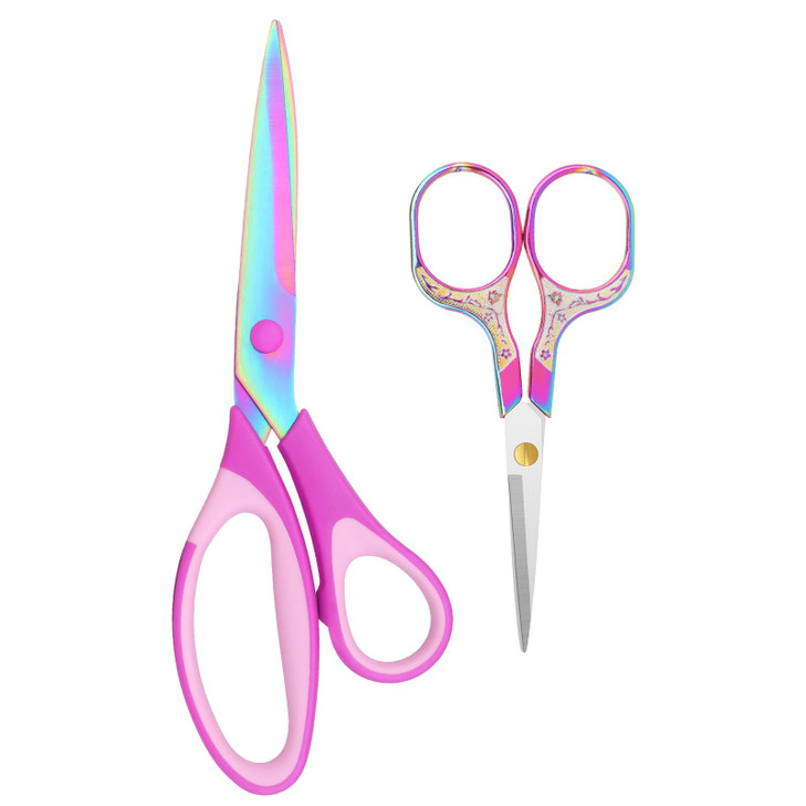 Frepxzlk Fabric Scissors, Dressmaking with Titanium Plated Stainless Steel, Tailor Scissors for Cutting Fabrics and Leather, Set of 2