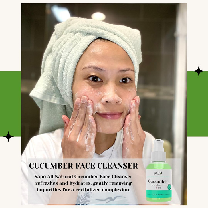 Sapo Cucumber Face Cleanser, Gentle Gel Wash with Aloe, Coconut Oil, Neem + Watercress, Hydrating pH-Balanced Facial Cleanser, 4 oz