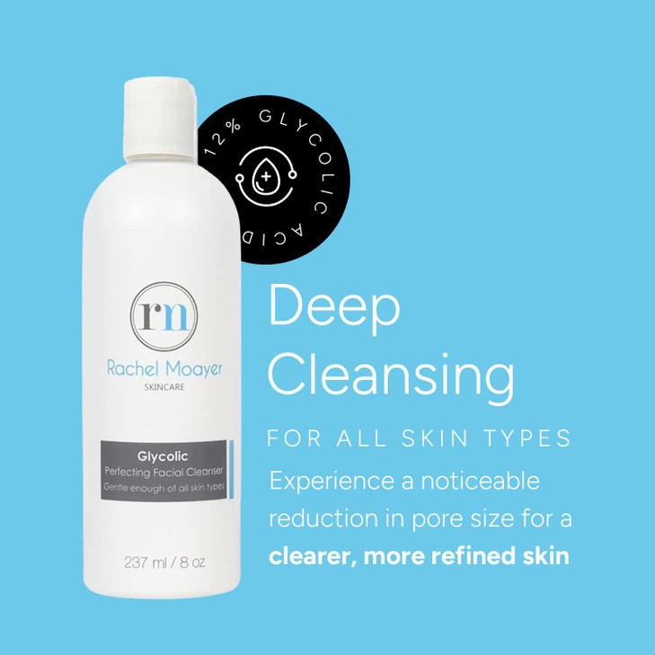 Rachel Moayer Glycolic Perfecting Facial Cleanser, Exfoliating Face Wash with 12% Glycolic Acid, Clears and Prevents Acne, for All Skin Types, Gentle